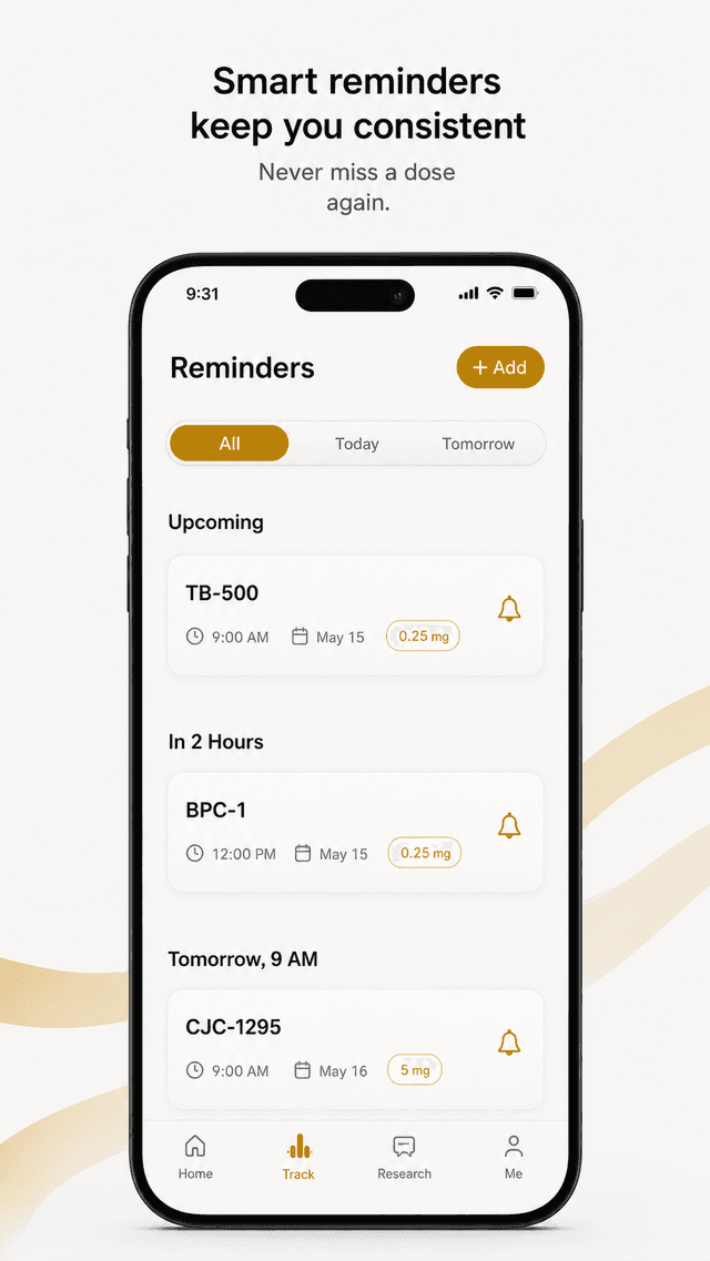 Peptyde reminders screen